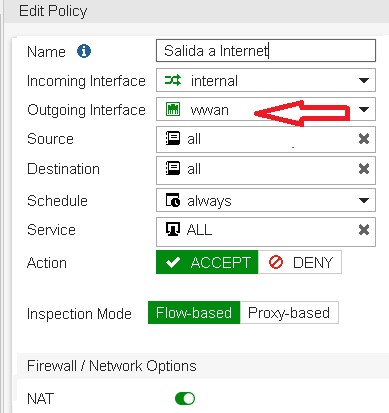 compartir internet celular firewall fortigate